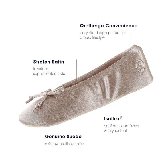 No Box Isotoner Women's Satin Ballerina Slipper Sand Tan Size S (5-6) $40 1C441 - Picture 2 of 4